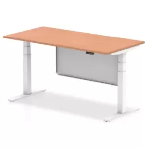 Image of Air 1600 x 800mm Height Adjustable Desk Beech Top White Leg With White Steel Modesty Panel