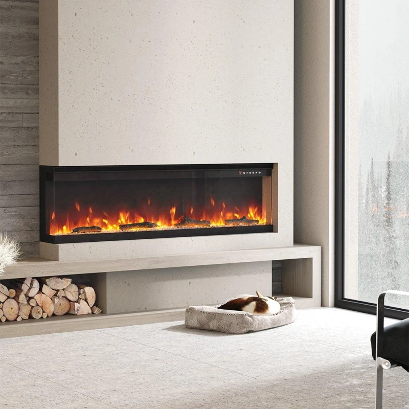 Image of Cottonfy UK Modern Recessed Electric Fireplace 1500W - Black 40in
