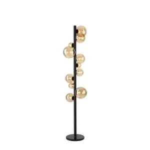 Image of Marshall Floor Lamp, 11 Light G9, Satin Black, Amber Plated Glass