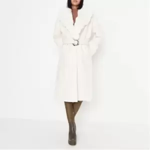 Image of Missguided Fur Collar Cuff Coat - Cream