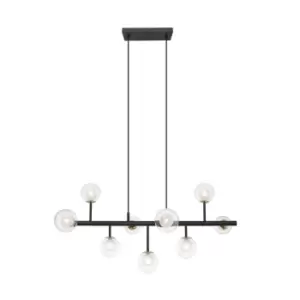 Image of Riano Crystal Bar Pendant Ceiling Light, Matt Black, Gold, 9x G9