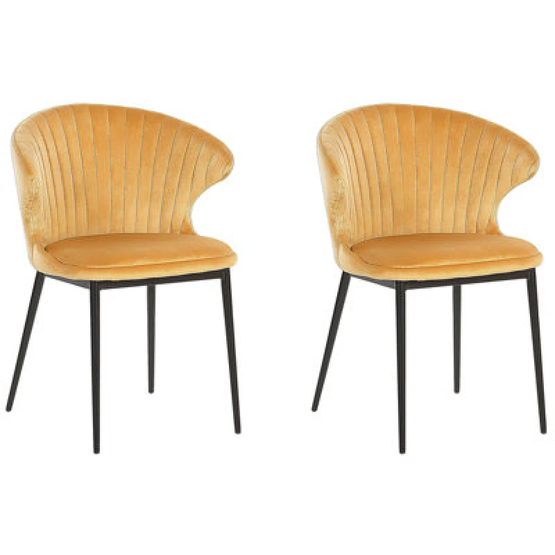 Image of Beliani Set Of 2 Dining Chairs Augusta Velvet Mustard