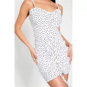 Image of I Saw It First White Polka Dot Bengaline Wrap Front Short Sleeve Dress - White