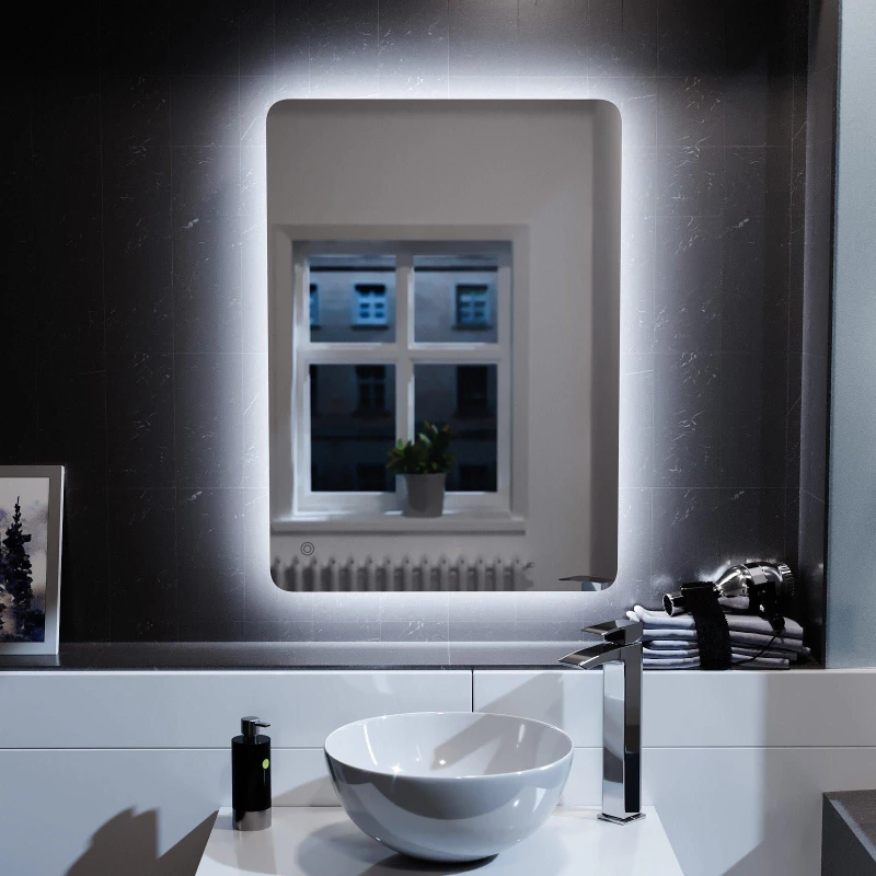 Image of Nes Home Bathroom Modern LED IP44 Illuminated Rectangular Demister Mirror 500 X 700mm in Silver Silver Unisex