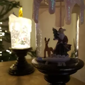 Image of 25cm Snowtime Dual Power LED Water Spinner Candlestick with Santa Scene