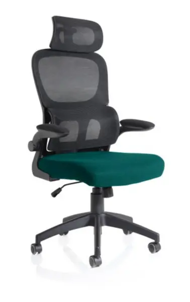 Image of Iris Task Operator Black Mesh Back Bespoke Maringa Teal Fabric Seat With Headrest