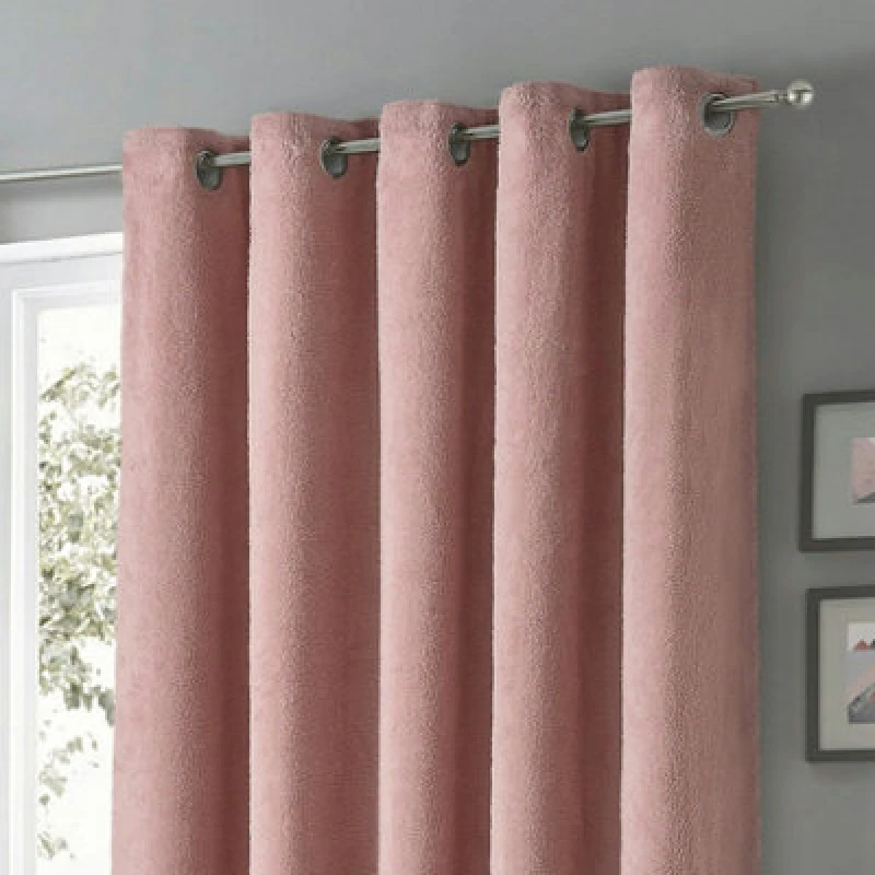 Image of Velosso Teddy Fleece Readymade Eyelet Curtains - Blush