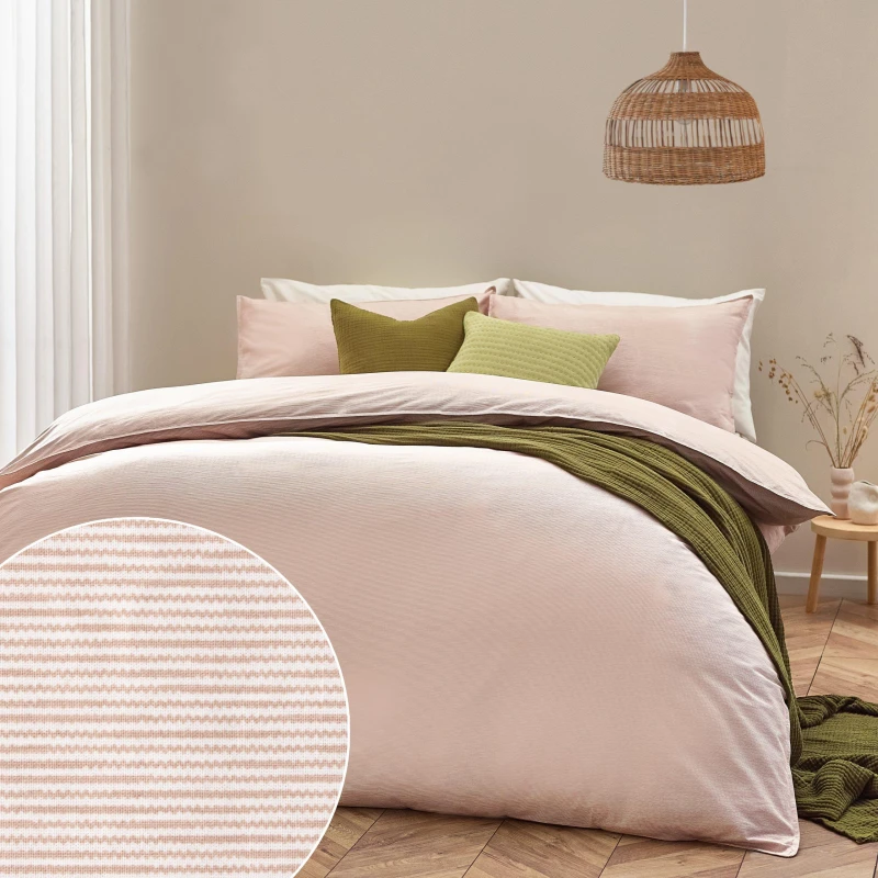 Image of Yard Heaton Stripe Baked Earth Duvet Cover and Pillowcase Set Baked Clay