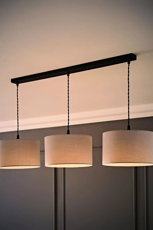 Image of ValueLights ValueLights Reni Drum Shade 3 Drop Bar Matte Black Diner Ceiling Pendant Light and LED Bulbs in Grey Grey One Size Unisex 5059406064333