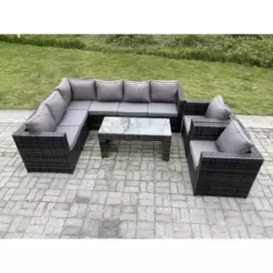 Image of Fimous 8 Seater Outdoor Dark Grey Rattan Lounge Complete Sofa Set with Rectangular Coffee Table Left Hand