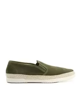 Image of Dune London Dune Francisco Suede Woven Edge Slip On's - Khaki, Size 11, Men