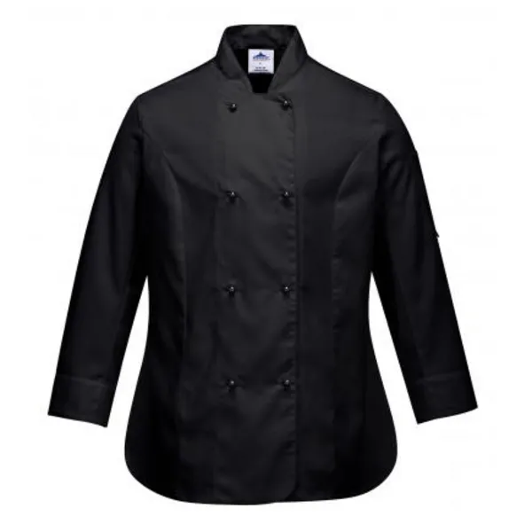 Image of Portwest Rachel Womens Chefs Long Sleeve Jacket C837BKRXXL Colour: Black