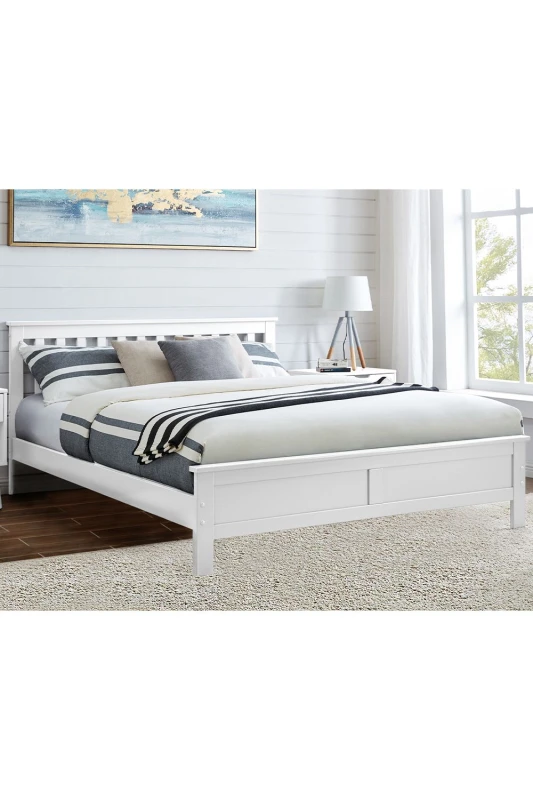 Image of FurnitureboxUK FurnitureboxUK Azure White Wooden Solid Pine Quality Double Bed Frame (Bed Frame Only) Modern Simple Design Size: Single White Single
