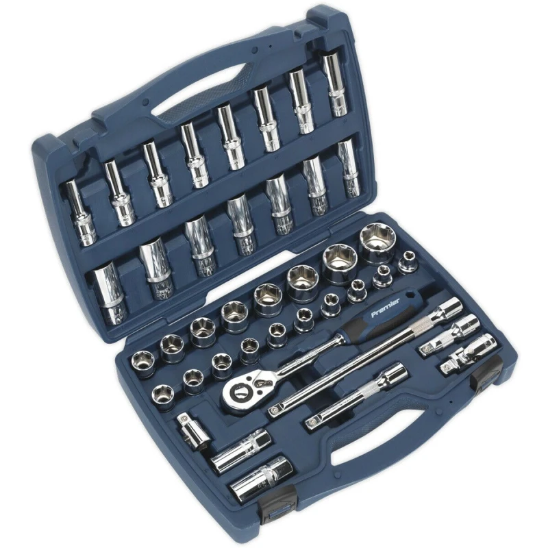 Image of Loops 41pc PREMIUM Deep Socket & Ratchet Handle Set 1/2" Square Drive 6 Point Metric Multi