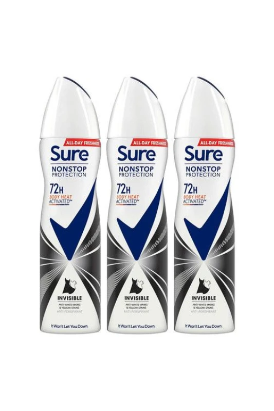 Image of Sure Women 'Anti-Perspirant' 72H Deo Invisible Black & White, 3x150ml White female