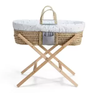 Image of Clair de Lune Signature Lullaby Hearts Reversible Moses Basket & Folding Stand - White/Grey