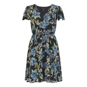 Image of Mela London Black Floral Print Wrap Skater Dress - Black