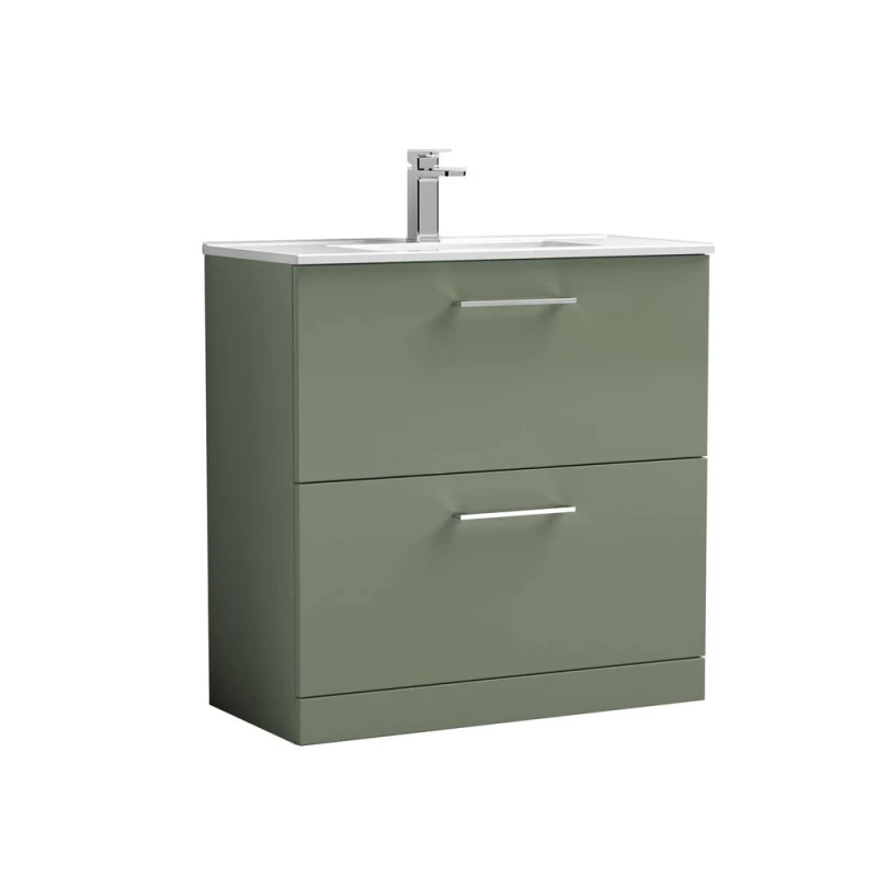 Image of Balterley Bathroom 2 Soft Close Drawer, Floor Vanity Unit, Satin Green, 800mm in Green Green Unisex