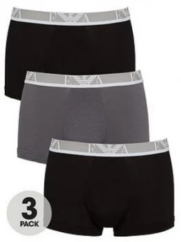 Image of Emporio Armani 3 Pack Eva Stretch Cotton Waistband Trunks Black/Grey Size XL Men