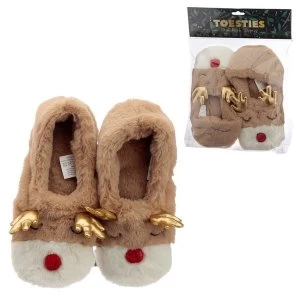 Image of Plush Christmas Reindeer Heat Pack Slippers (Unisex One Size)