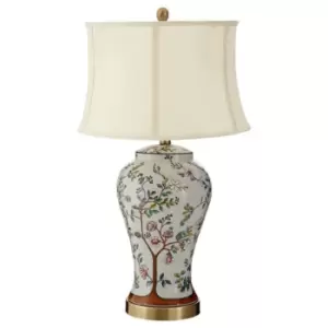 Image of Oriental Ceramic Table Lamp with Cream Shade
