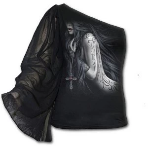 Image of Fatal Beauty One Shoulder Bat Wing Womens Large Long Sleeve Top - Black