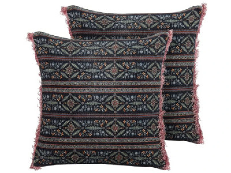 Image of Beliani Set Of 2 Decorative Cushions Ruta Velvet 45 X 45cm Multicolour Floral Pattern