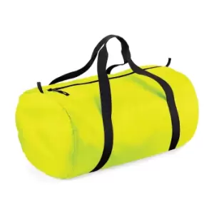 Image of BagBase Packaway Barrel Bag / Duffle Water Resistant Travel Bag (32 Litres) (One Size) (Fluorescent Yellow/ Black)