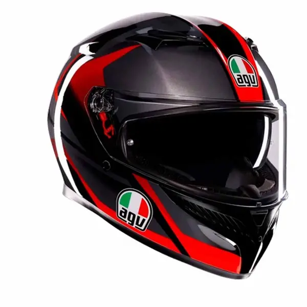 Image of AGV K3 E2206 Mplk Striga Black Grey Red Full Face Helmet Size XS