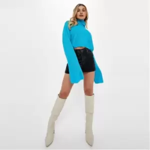 Image of Missguided Roll Neck Crop Jumper - Blue