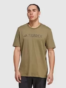 Image of adidas Terrex Classic Logo T-Shirt - Khaki, Size L, Men