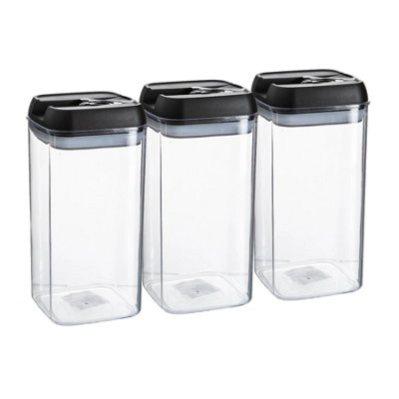 Image of Argon Tableware 3X Food Storage Containers - 1.2 Litre - Black Airtight Plastic Storage Pantry Food Organiser With Flip Lock Lid