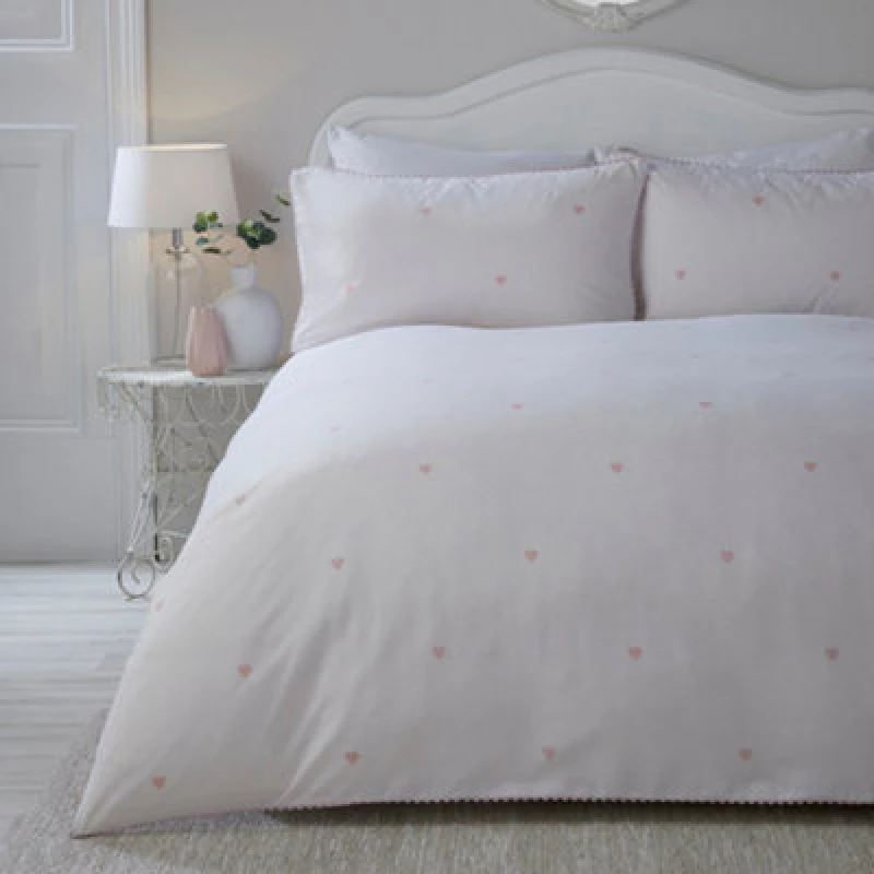 Image of Serene Decoartive Heart Duvet Cover and Pillowcase Set Blush