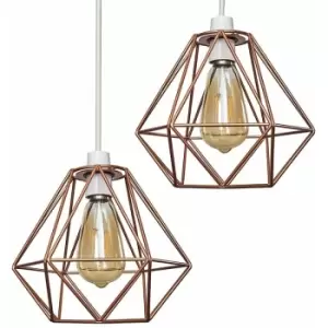 Image of Minisun - 2 x Metal Basket Cage Ceiling Pendant Light Shades - Copper - No Bulb
