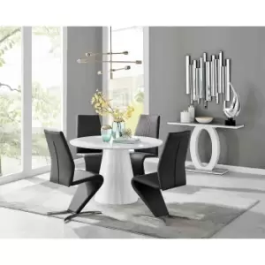 Image of Furniture Box Palma White High Gloss Round Dining Table and 4 Black Willow Chairs