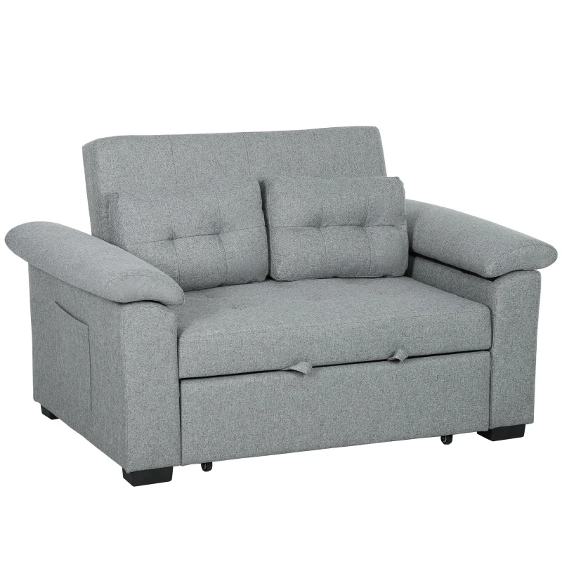 Image of HOMCOM HOMCOM Pull Out Sofa Bed, Click Clack 2 Seater Sofa Bed with Side Pockets in Light Grey Light Grey One Size Unisex 5063603109704