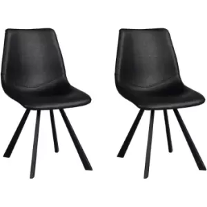Image of Dining Chairs Pair Faux Leather Kitchen Chair Set Metal Legs Padded Seat - Black - Black