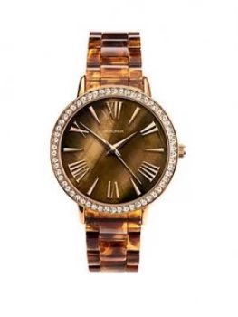 Image of Sekonda Sekonda Brown Mother Of Pearl Crystal Set Dial Tortoise Shell Bracelet Ladies Watch