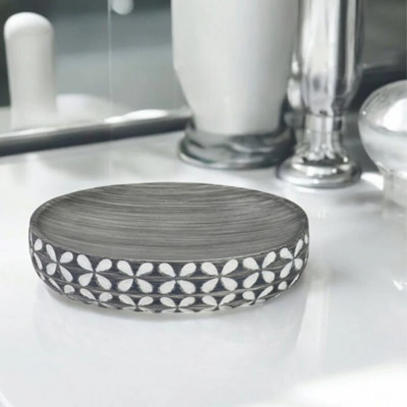 Image of Showerdrape Ravello Geo Floral Grey & White Soap Dish