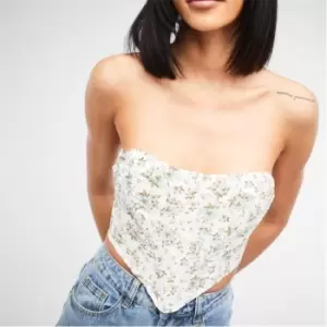 Image of Missguided Petite Floral Print Bandeau Corset Top - White
