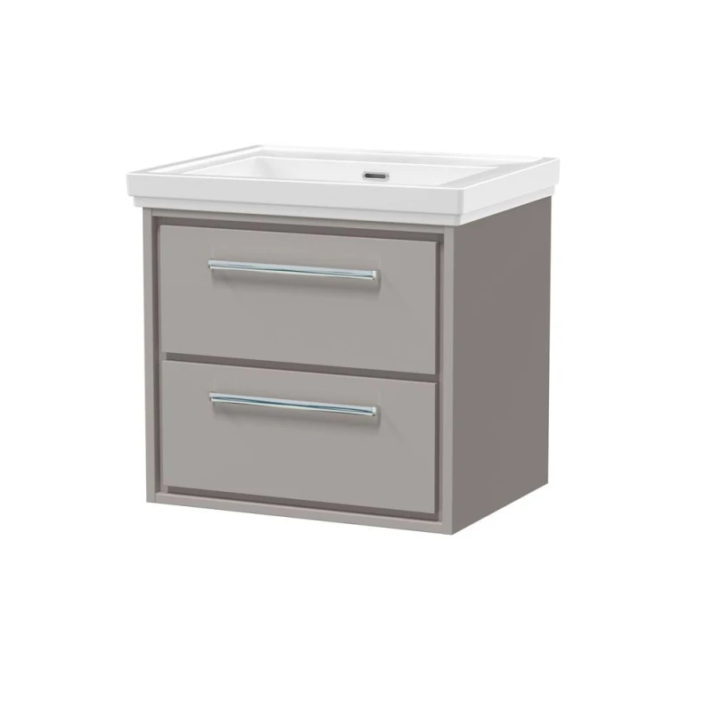 Image of Balterley Modern Wall Hung 2-Drawer Bathroom Vanity With Fireclay Basin, Pebble Grey, 600mm