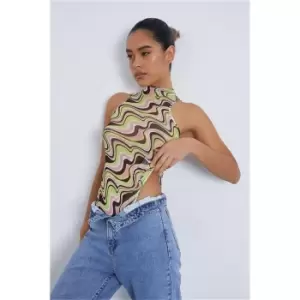 Image of I Saw It First Green Abstract Print Racer Mesh Bodysuit - Green