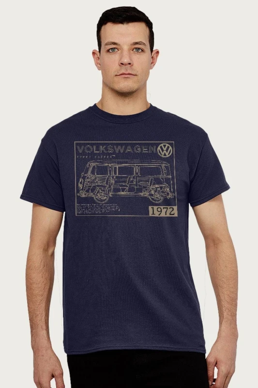 Image of Volkswagen Type 2 Camper Plans Light Text T-Shirt Navy male