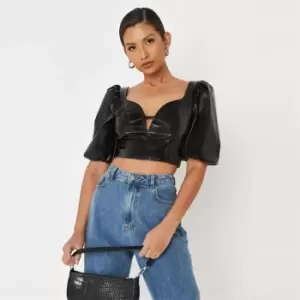 Image of Missguided Milkmaid Pu Top - Black