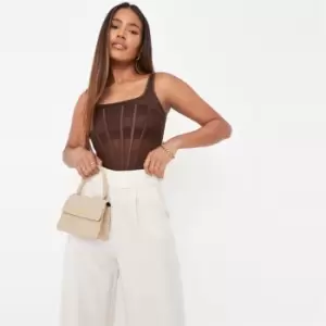 Image of Missguided Detail Corset Bodysuit - Brown