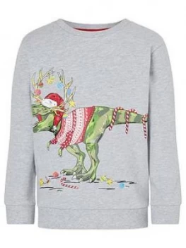 Image of Monsoon Boys Dino Christmas Sweatshirt - Grey