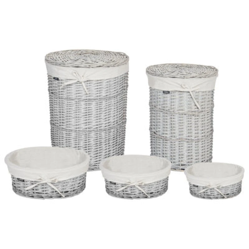 Image of Beliani Set Of 5 Baskets Vakari Willow Wood White 55/89 L