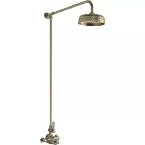 Image of Hudson Reed Topaz Thermostatic Exposed Shower Mixer and Rigid Riser Kit with Fixed Head - Brushed Brass