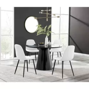Image of Furniture Box Palma Black Semi Gloss Round Dining Table and 4 White Corona Black Leg Chairs