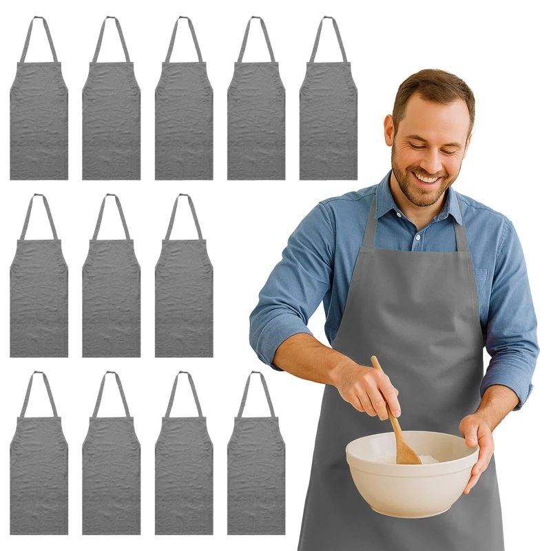 Image of Nicola Spring Cotton Kitchen Bib Aprons - One Size - Pack of 12 in Grey Grey Unisex